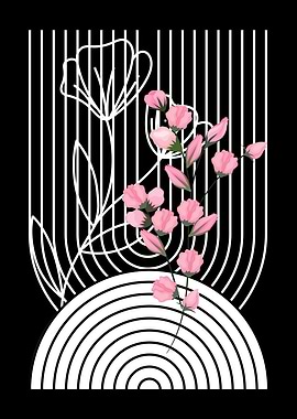Pink Flowers & Geometric Lines