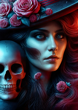 Woman with Skull and Roses