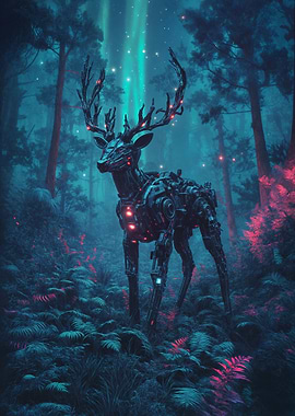 Cybernetic Deer in Forest