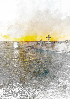 Lighthouse Sunset Watercolor