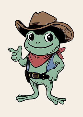 Charming Cowboy Frog Illustration - Funny, Quirky Frog Art with Western Flair