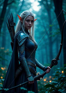 Female elf archer in the forest