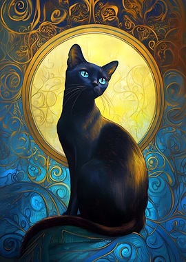 Black Cat in Ornate Frame