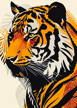 Tribal Tiger Minimalist Art Illustration