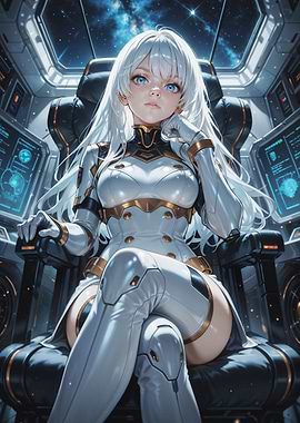 White-Haired Anime Girl in Spaceship