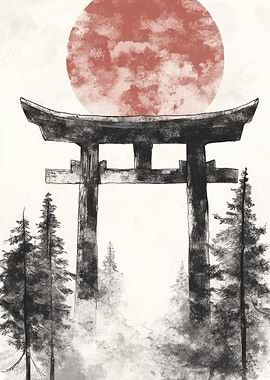 Japanese Gate and Red Sun