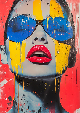 Woman in Sunglasses with Dripping Paint