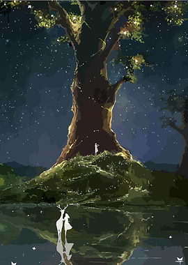 Nighttime Forest with Couple