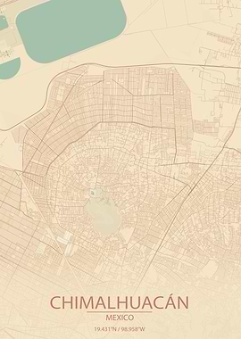 Chimalhuacán Mexico Vintage Style City Map