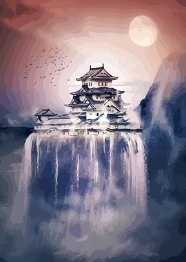 Japanese Castle Waterfall