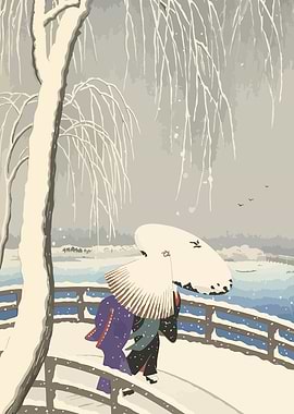 Winter Scene with Geisha