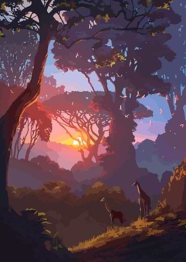 Sunset Giraffe Landscape