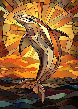 Dolphin Sunset Stained Glass