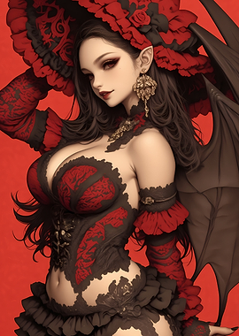 Red-Clad Angel with Wings Anime Girl