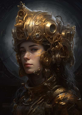 Cyberpunk Woman in Gold Armor