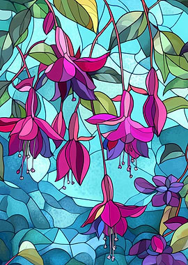 Fuchsia Flowers Stained Glass