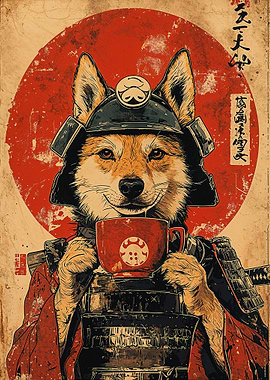 Samurai Dog with Tea