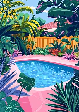 Tropical Poolside Paradise Hawaii Theme Art