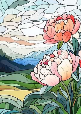 Stained Glass Peonies