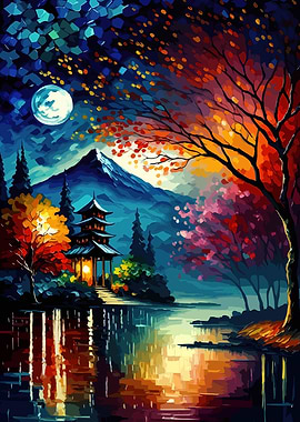 Japanese Pagoda Night Scene