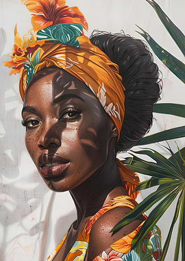 Woman in Floral Headscarf