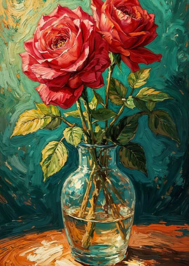 Red Roses in Vase