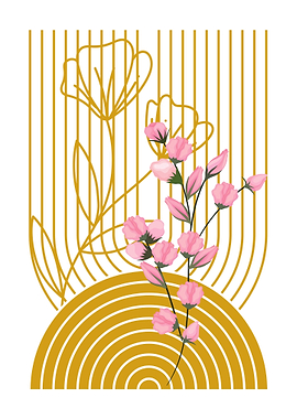 Floral Art Print with Gold Lines