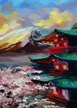 Japanese Pagoda Landscape