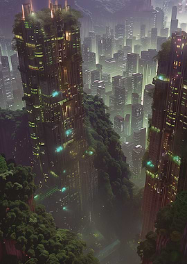 Cyberpunk Cityscape with Nature
