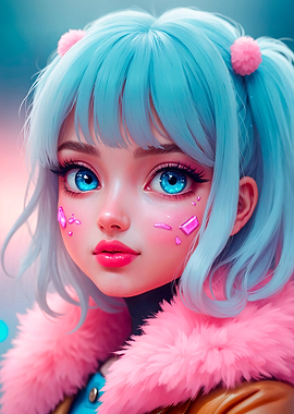 Anime Girl with Blue Hair