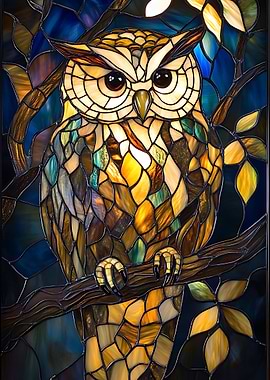 Majestic Stained Glass Owl