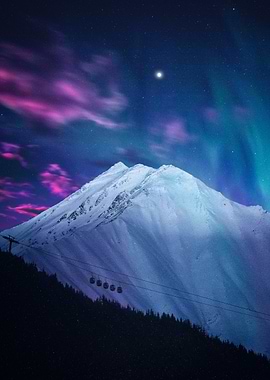 Aurora's Light on the Snowy Mountain