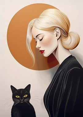 Woman and Black Cat