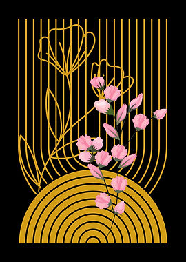 Pink Flowers & Gold Lines