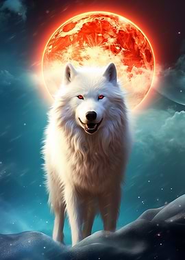 White Wolf Under Blood Moon