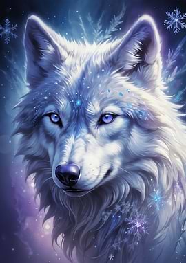 White Wolf with Snowflakes