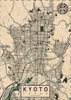 Kyoto City Map Japan Vintage