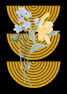 Floral Watercolor with Geometric Shapes