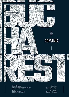 Bucharest City Map Typography