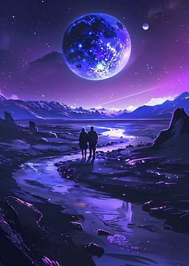 Couple Under a Giant Moon