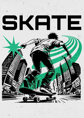 Skateboarder City Poster