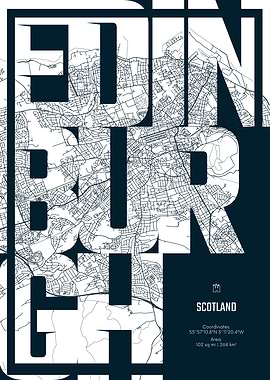 Edinburgh City Map Typography