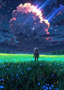 Astronaut Under Shooting Stars