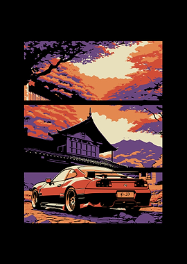 Japanese Car Sunset Poster