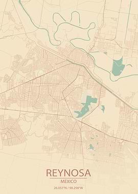 Reynosa Mexico Vintage Style City Map