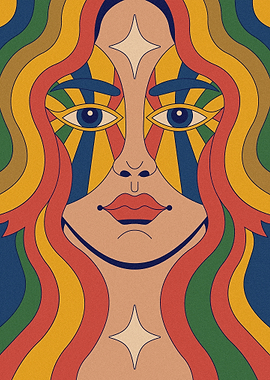 Retro Psychedelic Woman Portrait