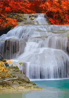 Waterfall in Autumn Forest