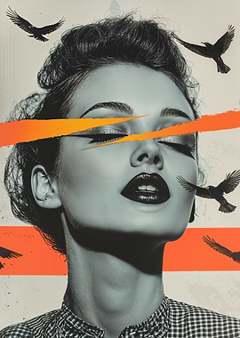 Woman with Birds and Stripes