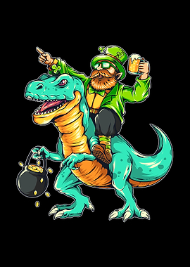 Leprechaun Riding A T-Rex