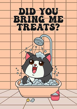 Cute Cat, Treats and Bubbles